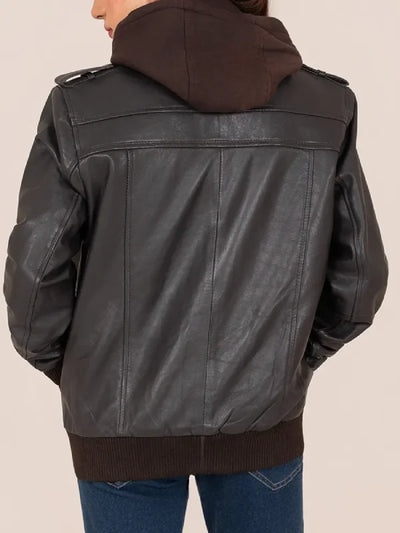 Women’s Dark Brown Leather Hooded Biker Jacket