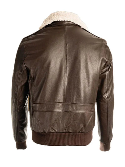Men Brown Pilot Shearling Bomber Leather Jacket