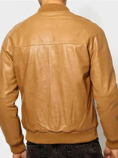 Mens Casual Tan Brown Bomber Jacket