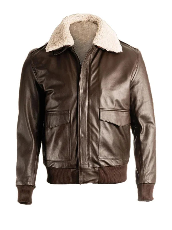 Men Brown Pilot Shearling Bomber Leather Jacket