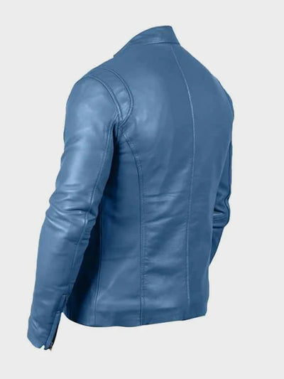 Mens Iconic Blue Leather Biker Jacket