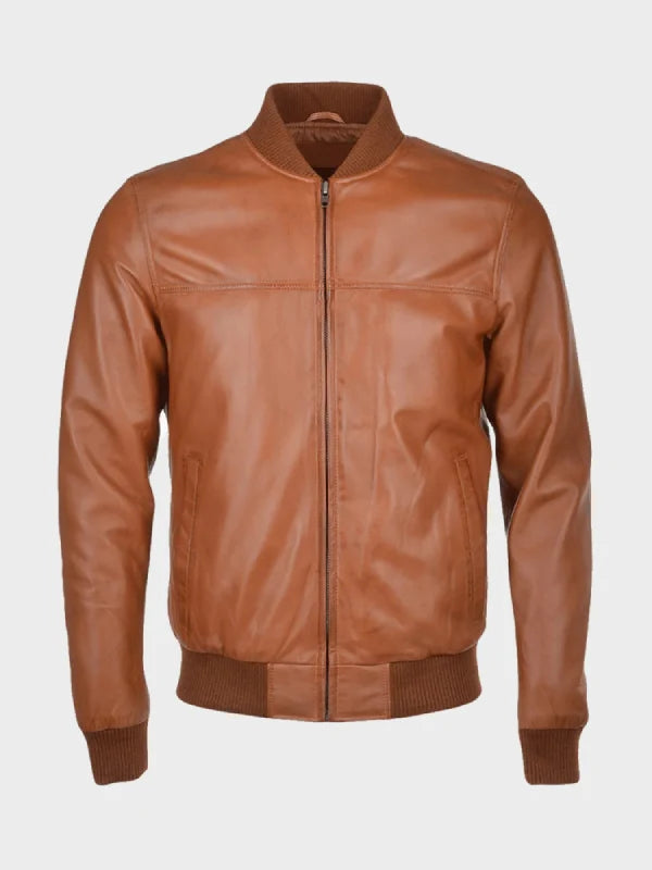 Mens Waxed Brown Bomber Jacket