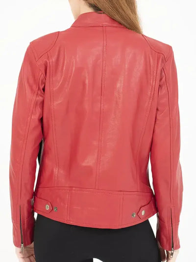 Women’s Red Cafe Racer Leather Jacket