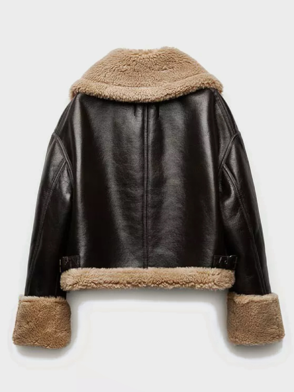 Black Bomber Aviator Shearling Jacket for Womens