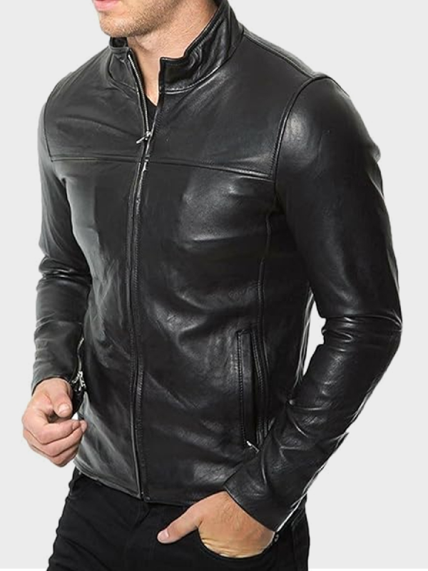 Café Racer Mens Black Plain Leather Jacket