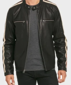 Mens Racing Stripes Motorcycle Leather Jacket