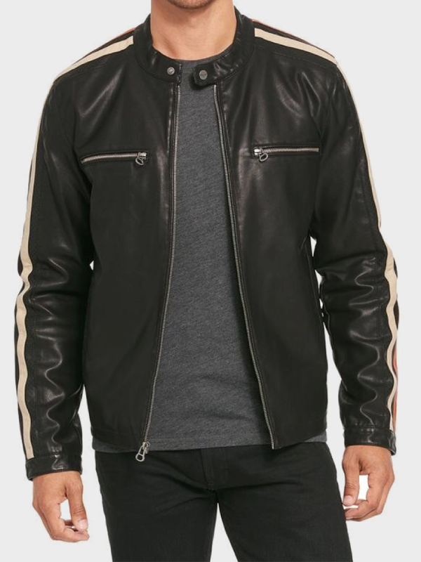 Mens Racing Stripes Motorcycle Leather Jacket