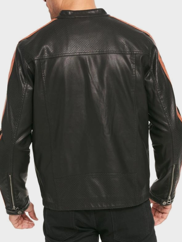 Racing Motorcycle Stripes Leather Jacket For Men’s