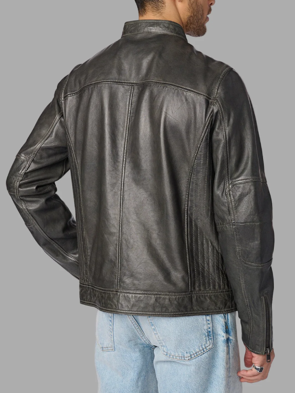 Vintage Grey Leather Racer Jacket For Men