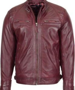 Men Biker Leather Collar Jacket