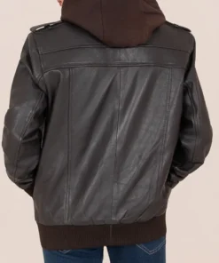 Women’s Dark Brown Hooded Leather Biker Jacket