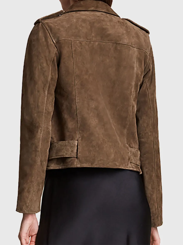Women’s Dark Brown Leather Suede Biker Jacket