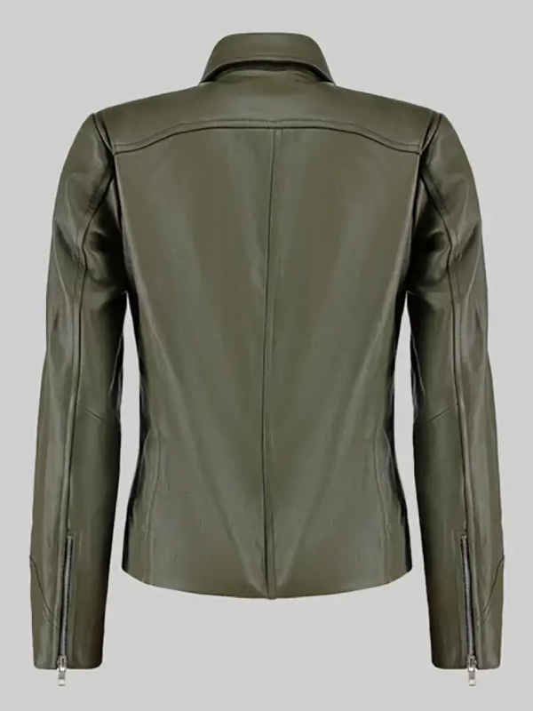 Women’s Green Moto Asymmetrical Double Rider Leather Jacket