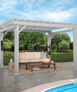 12×10 Hawthorne Traditional Steel Pergola With Sail Shade Soft Canopy
