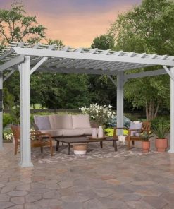 14×10 hawthorne traditional steel pergola with sail shade soft canopy