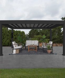 14×10 Trenton Modern Steel Pergola With Sail Shade Soft Canopy