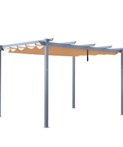 Aluminum Outdoor Retractable Canopy Pergola – 13 x 10 Ft – Sand Color